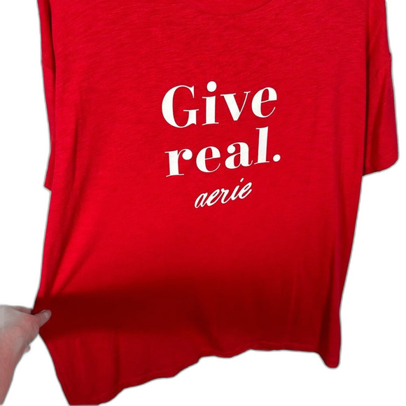 Aerie Real Soft Red Short Sleeve Oversized Give Real Tee Size Small Lightweight - Picture 5 of 14